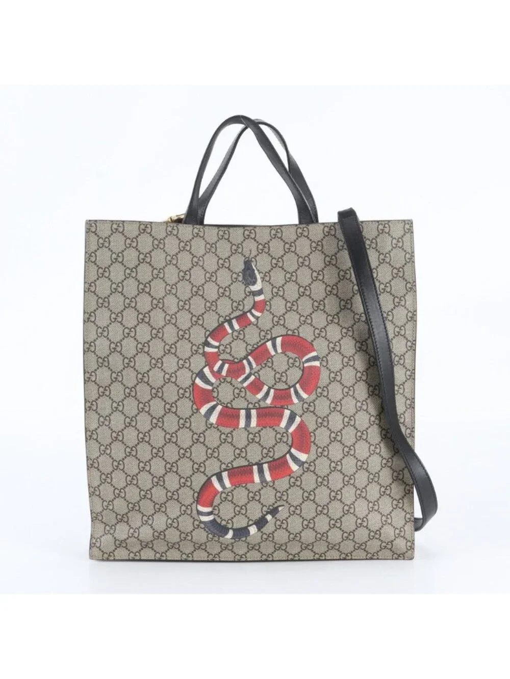 Gucci GG Supreme Kingsnake Print 2-Way Tote Bag Crossbody Shoulder